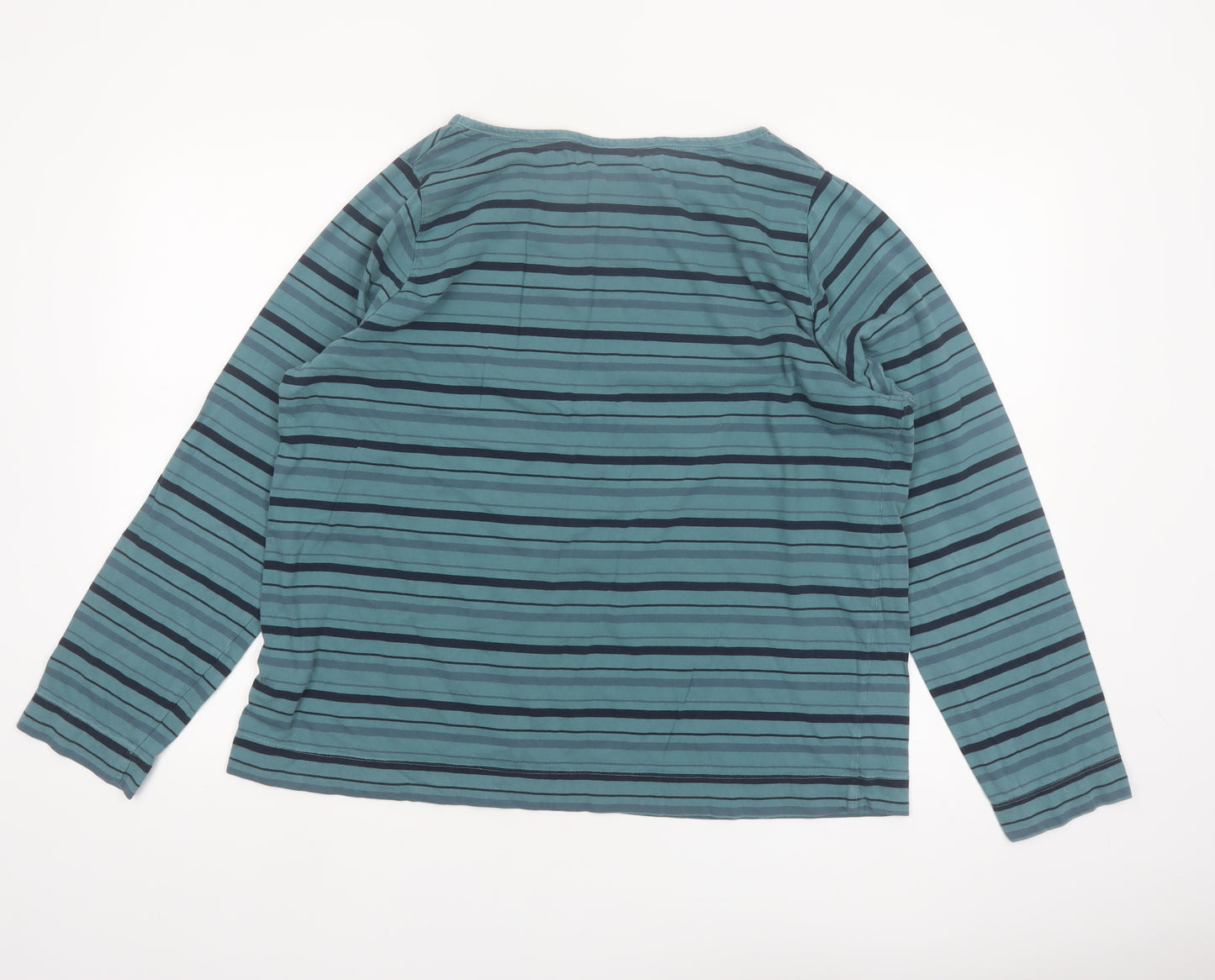 Weird Fish Women's Blue Striped Long Sleeve Boat Neck Cotton T-Shirt Size 20