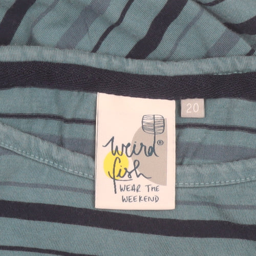 Weird Fish Women's Blue Striped Long Sleeve Boat Neck Cotton T-Shirt Size 20
