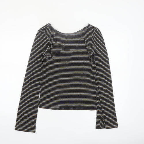 Boden Women Black Striped Long Sleeve Jersey T-Shirt Size 12