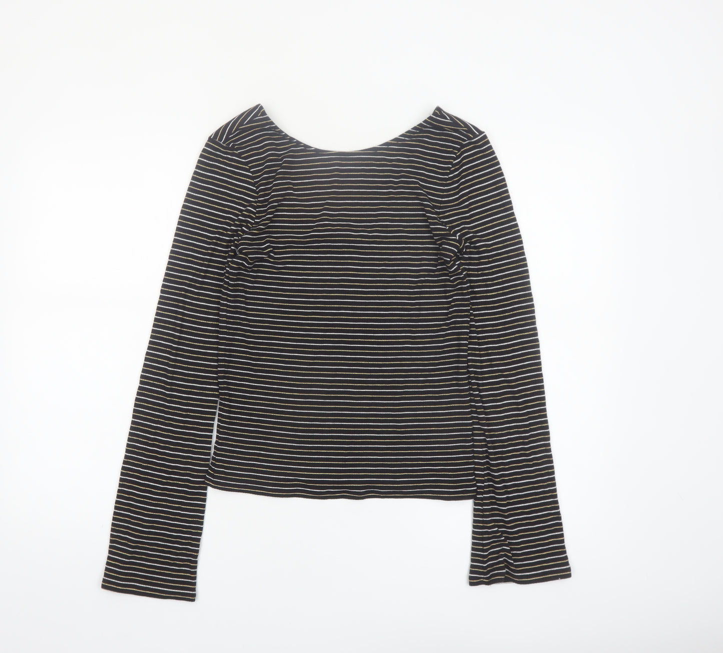 Boden Women Black Striped Long Sleeve Jersey T-Shirt Size 12