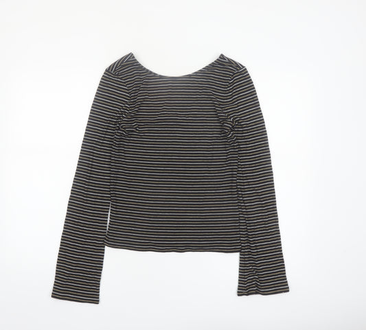 Boden Women Black Striped Long Sleeve Jersey T-Shirt Size 12