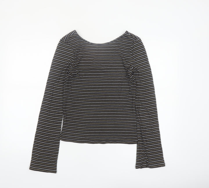 Boden Women Black Striped Long Sleeve Jersey T-Shirt Size 12