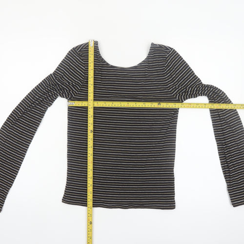 Boden Women Black Striped Long Sleeve Jersey T-Shirt Size 12
