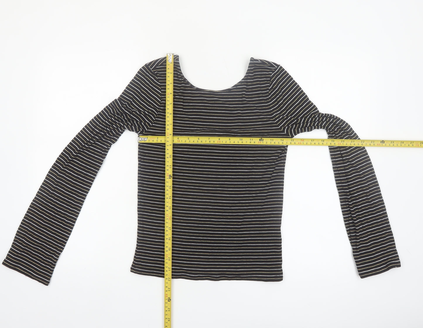 Boden Women Black Striped Long Sleeve Jersey T-Shirt Size 12