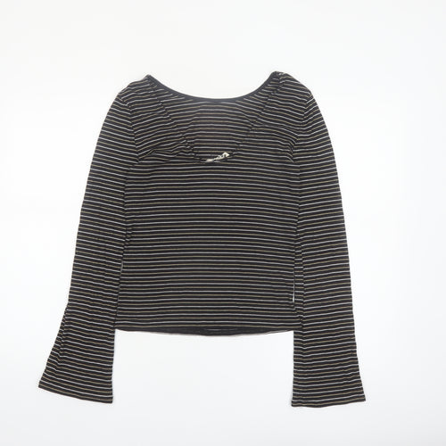 Boden Women Black Striped Long Sleeve Jersey T-Shirt Size 12