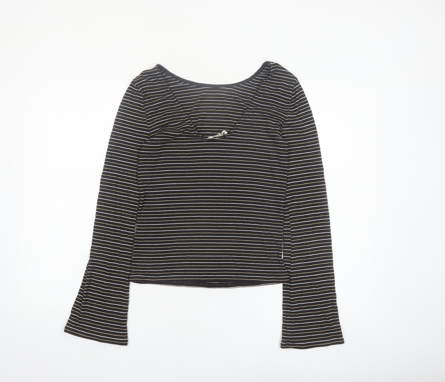 Boden Women Black Striped Long Sleeve Jersey T-Shirt Size 12