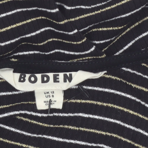 Boden Women Black Striped Long Sleeve Jersey T-Shirt Size 12