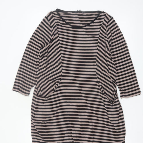 Marks and Spencer Women's Beige Black Striped Tunic Top Size 12