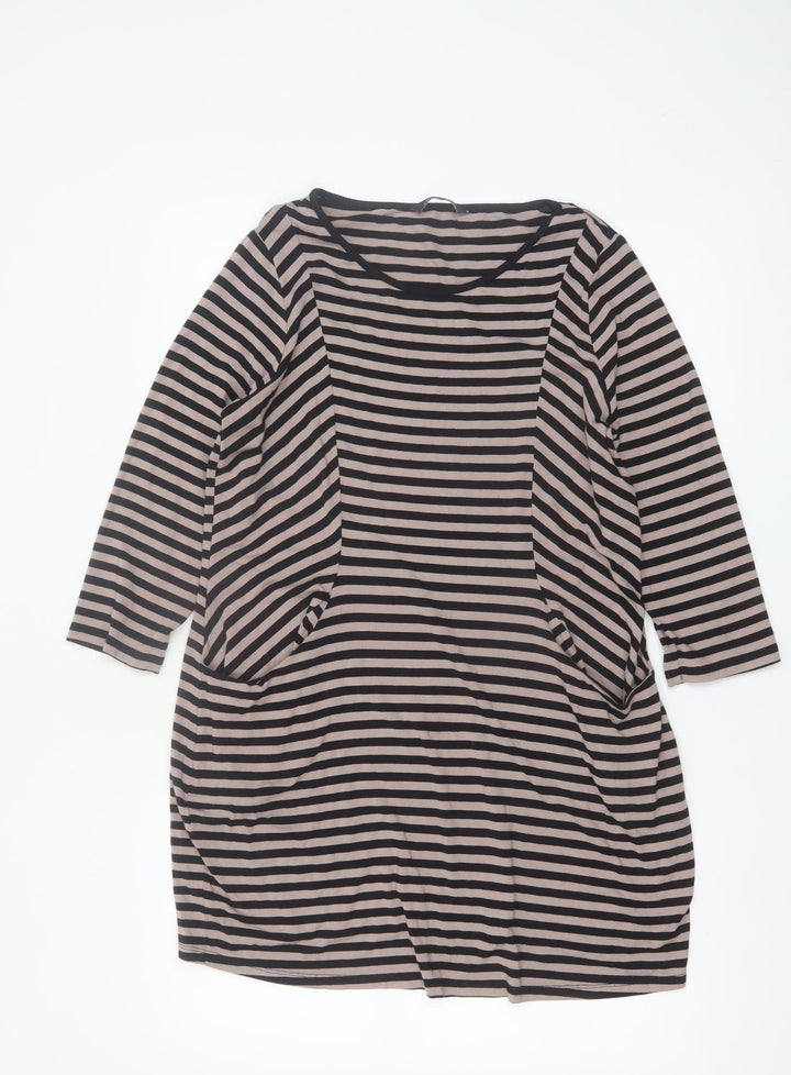 Marks and Spencer Women's Beige Black Striped Tunic Top Size 12