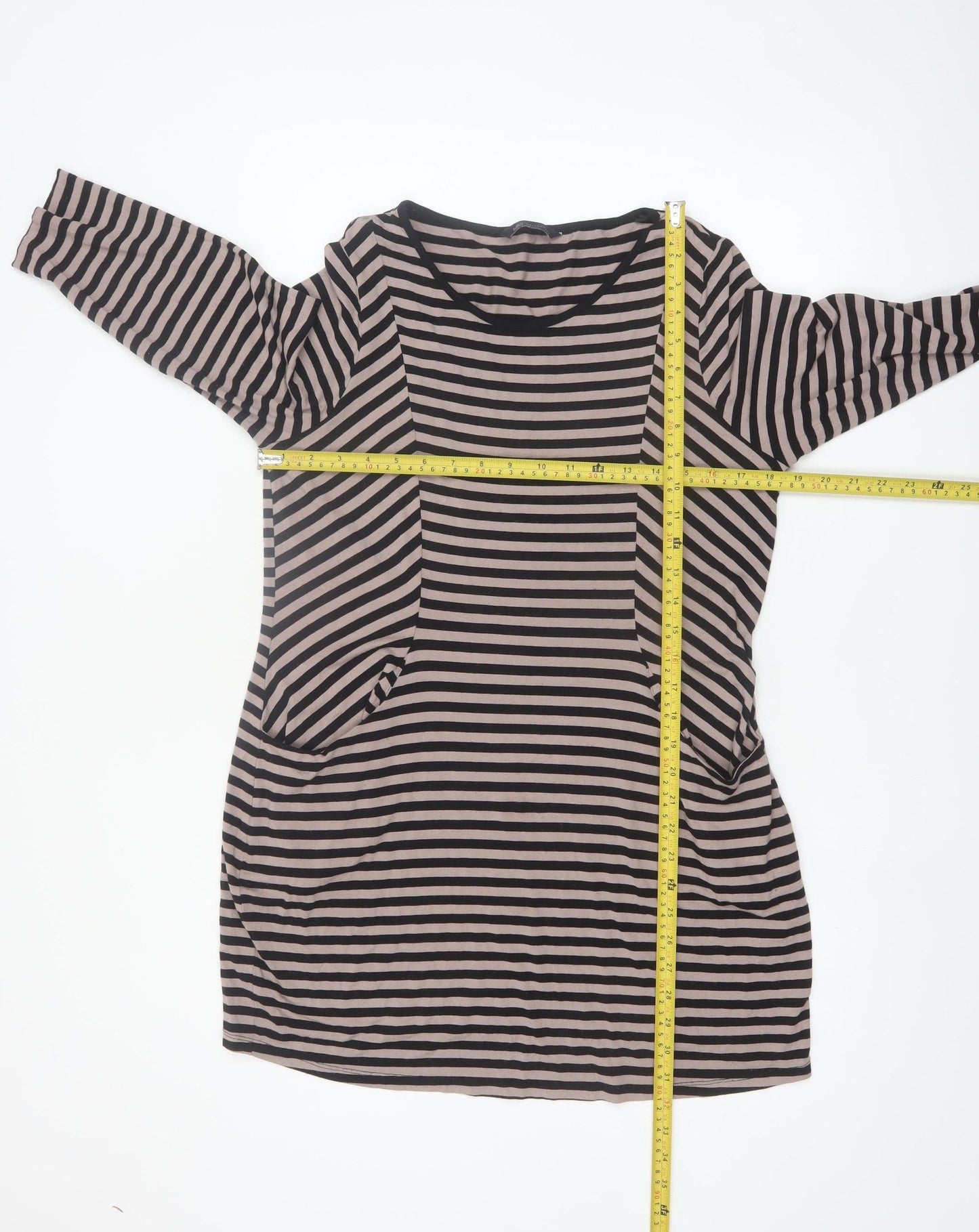 Marks and Spencer Women's Beige Black Striped Tunic Top Size 12