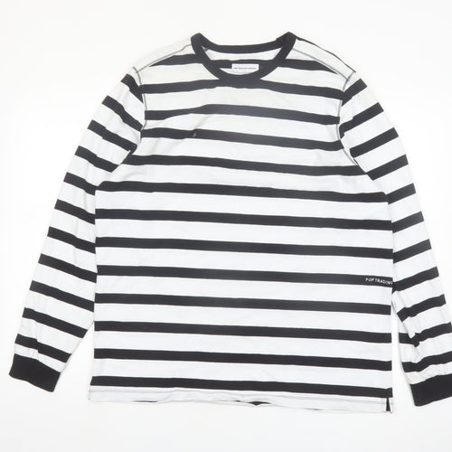 Pop Trading Company Men’s Black White Striped Long Sleeve Cotton Shirt M