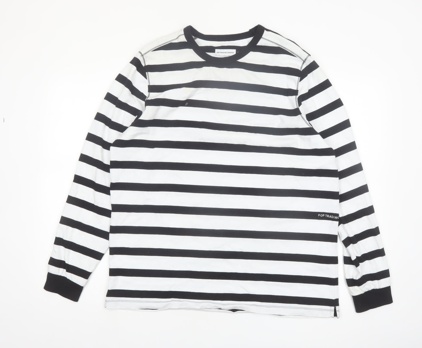 Pop Trading Company Men’s Black White Striped Long Sleeve Cotton Shirt M