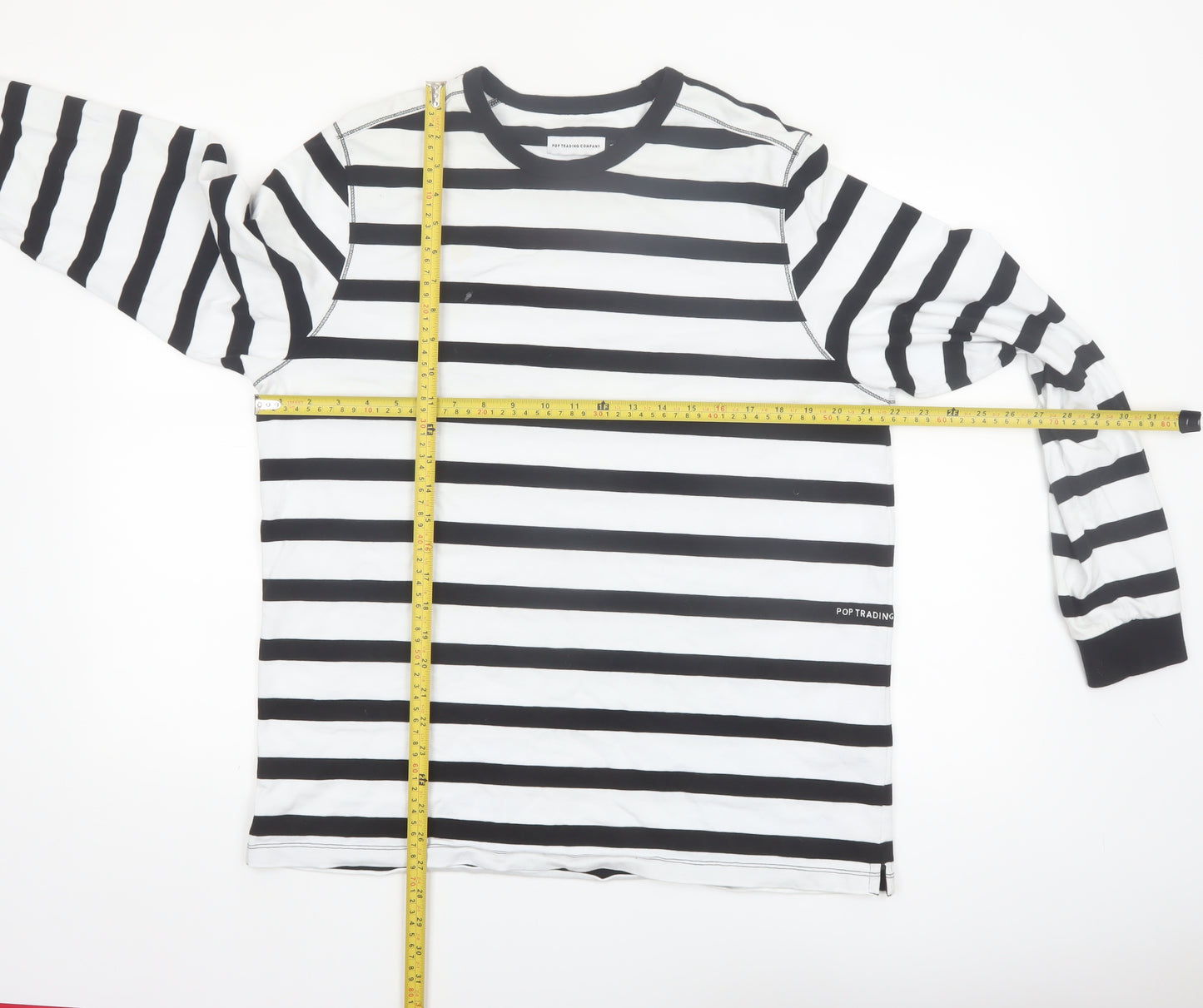 Pop Trading Company Men’s Black White Striped Long Sleeve Cotton Shirt M