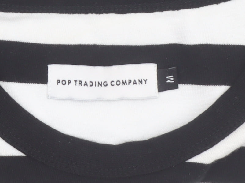 Pop Trading Company Men’s Black White Striped Long Sleeve Cotton Shirt M
