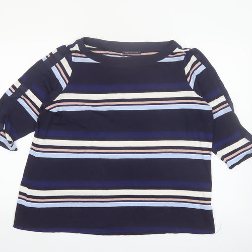 Marks and Spencer Women Blue Striped 3/4 Sleeve Boat Neck Blouse Size 22