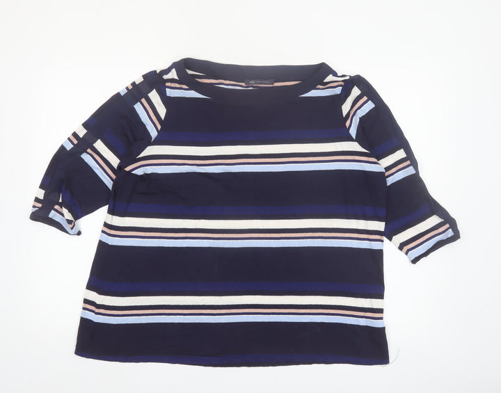 Marks and Spencer Women Blue Striped 3/4 Sleeve Boat Neck Blouse Size 22