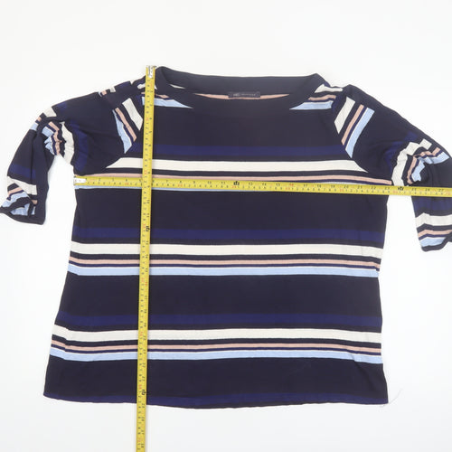 Marks and Spencer Women Blue Striped 3/4 Sleeve Boat Neck Blouse Size 22