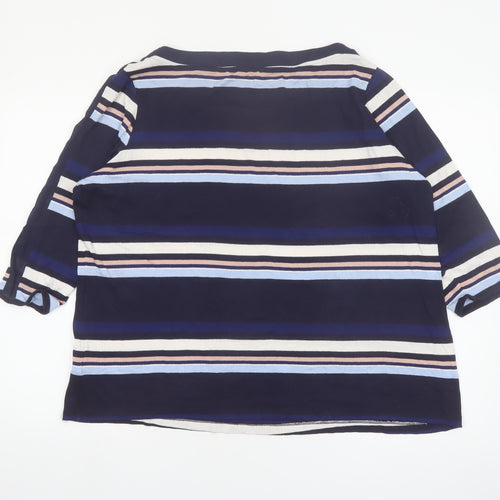 Marks and Spencer Women Blue Striped 3/4 Sleeve Boat Neck Blouse Size 22