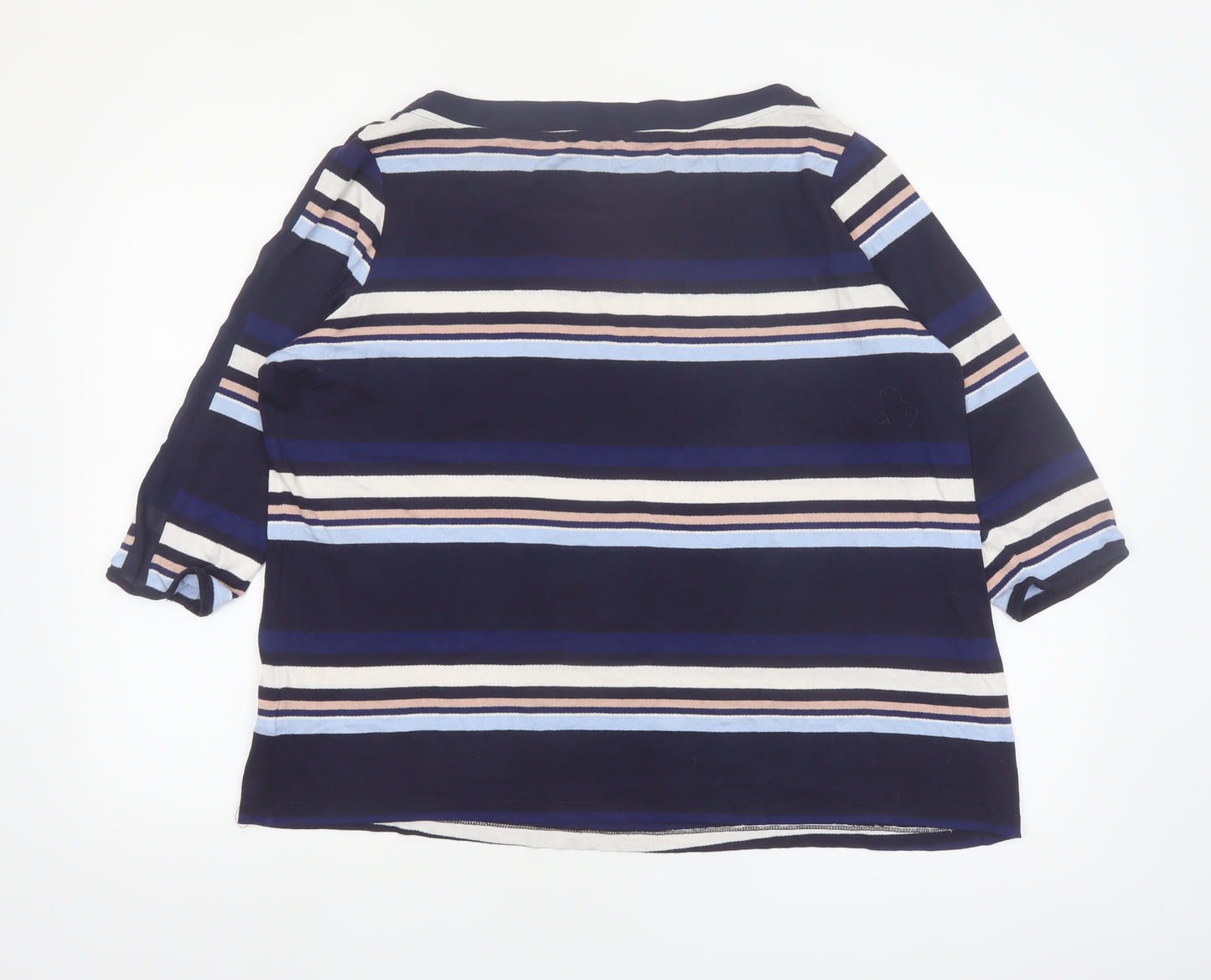 Marks and Spencer Women Blue Striped 3/4 Sleeve Boat Neck Blouse Size 22