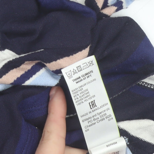 Marks and Spencer Women Blue Striped 3/4 Sleeve Boat Neck Blouse Size 22