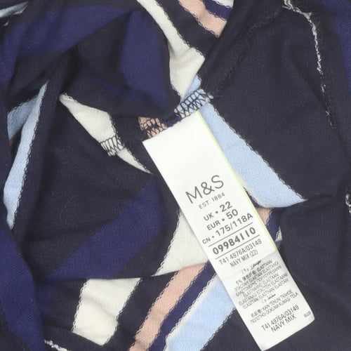 Marks and Spencer Women Blue Striped 3/4 Sleeve Boat Neck Blouse Size 22