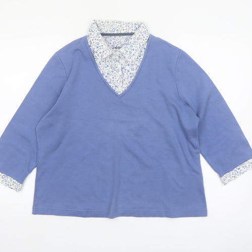 Dash Women Blue V-Neck 3/4 Sleeve Cotton Blend Blouse Size 16