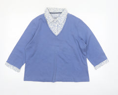 Dash Women Blue V-Neck 3/4 Sleeve Cotton Blend Blouse Size 16