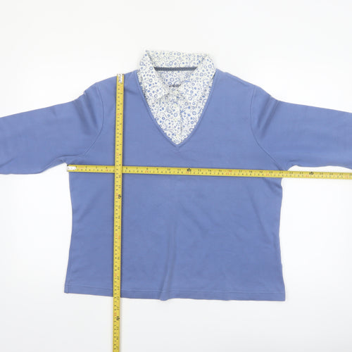 Dash Women Blue V-Neck 3/4 Sleeve Cotton Blend Blouse Size 16