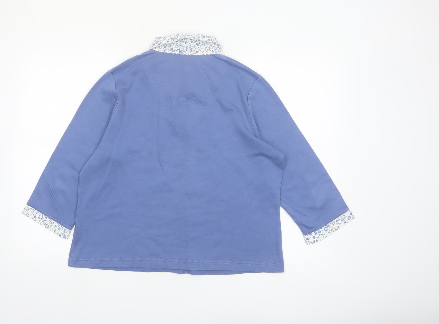 Dash Women Blue V-Neck 3/4 Sleeve Cotton Blend Blouse Size 16