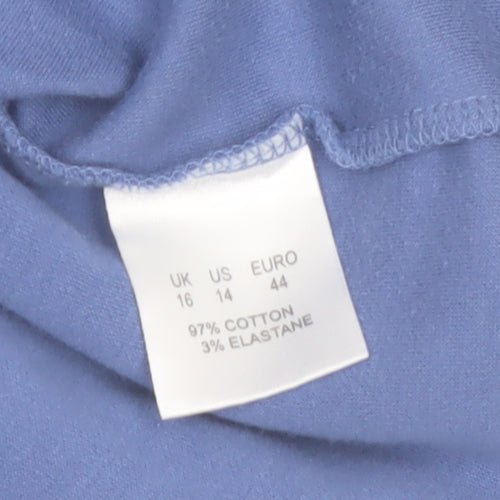 Dash Women Blue V-Neck 3/4 Sleeve Cotton Blend Blouse Size 16