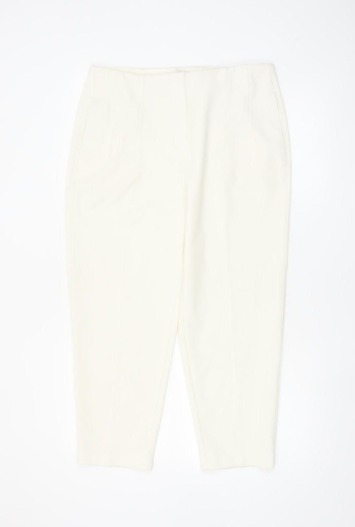 Marks and Spencer Women’s Ivory Tapered Trousers Size 14 Regular Fit