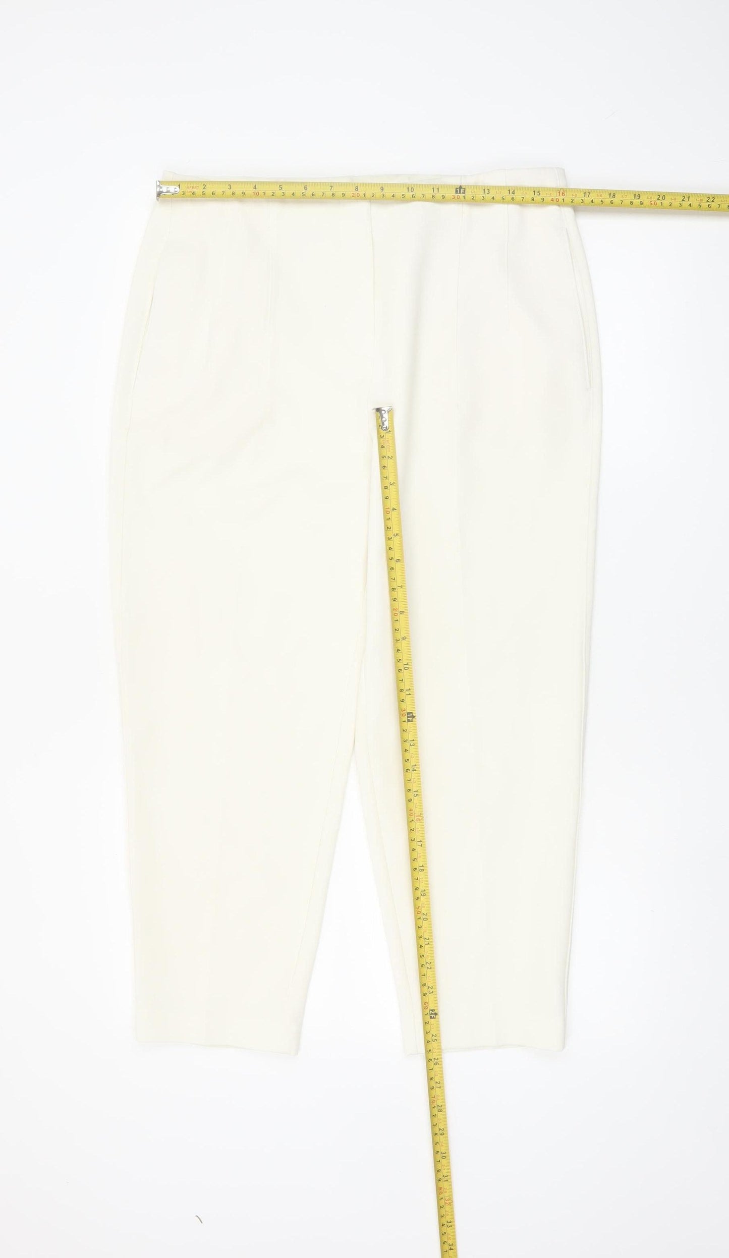 Marks and Spencer Women’s Ivory Tapered Trousers Size 14 Regular Fit