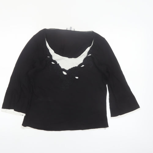 Marks and Spencer Per Una Women's Black Embroidered V-Neck Tunic Blouse Size 12