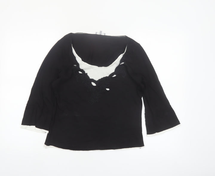 Marks and Spencer Per Una Women's Black Embroidered V-Neck Tunic Blouse Size 12