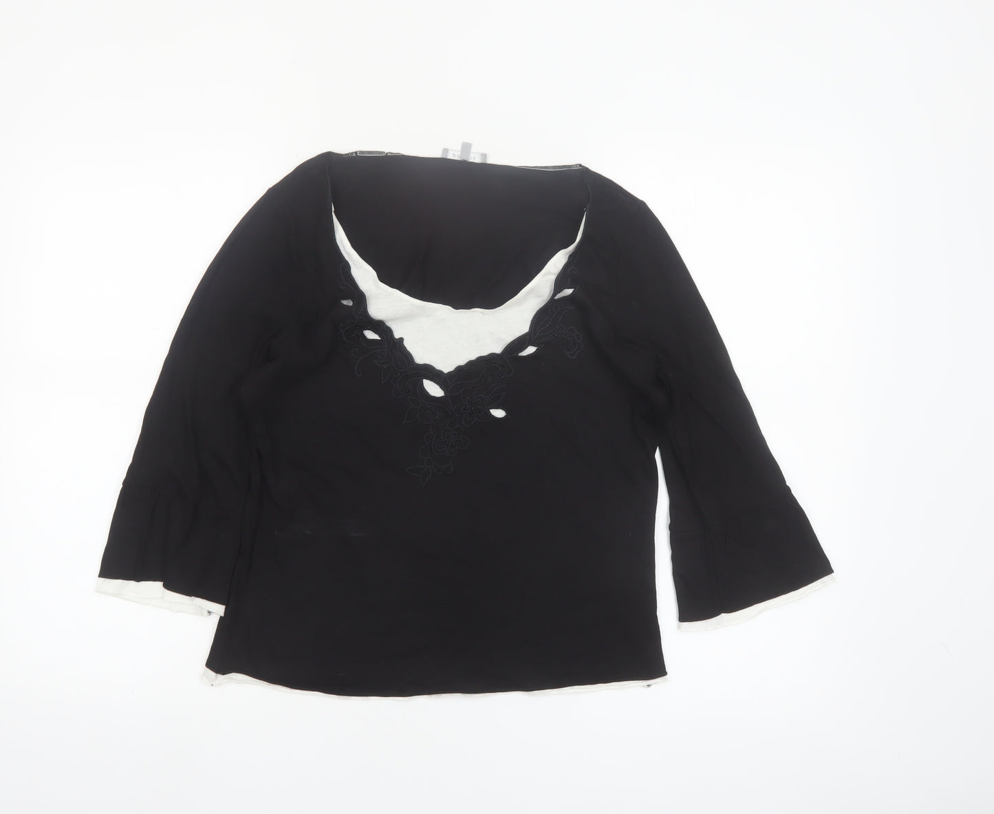 Marks and Spencer Per Una Women's Black Embroidered V-Neck Tunic Blouse Size 12