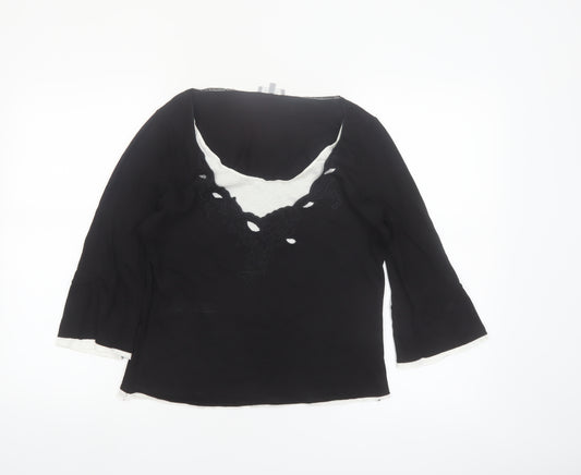 Marks and Spencer Per Una Women's Black Embroidered V-Neck Tunic Blouse Size 12