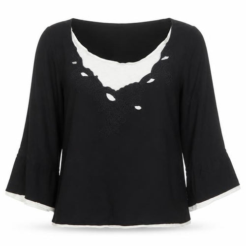 Marks and Spencer Per Una Women's Black Embroidered V-Neck Tunic Blouse Size 12