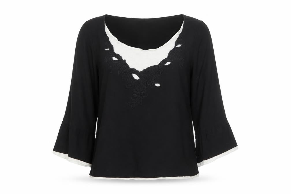 Marks and Spencer Per Una Women's Black Embroidered V-Neck Tunic Blouse Size 12