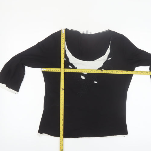 Marks and Spencer Per Una Women's Black Embroidered V-Neck Tunic Blouse Size 12