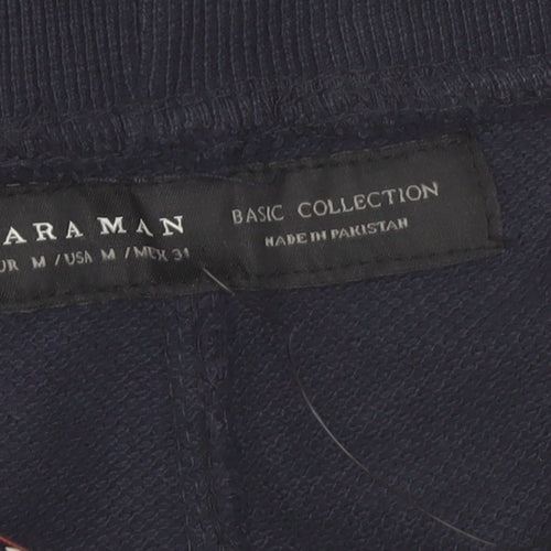 Zara Man Black Cotton Jogger Trousers Mens M Elastic Waist
