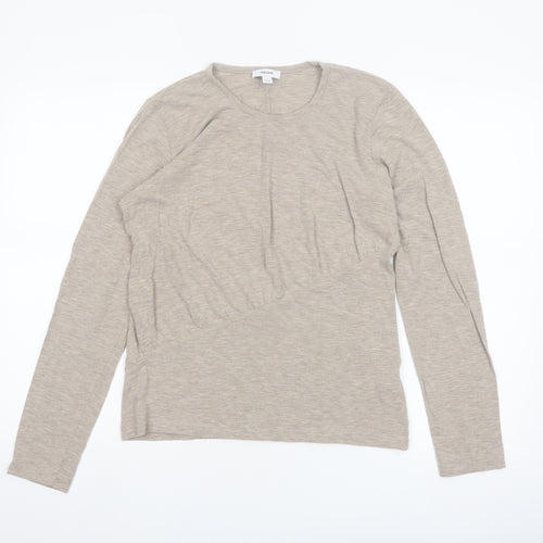 Reiss Women Beige Long Sleeve Wool Blend Jersey T-Shirt Size L