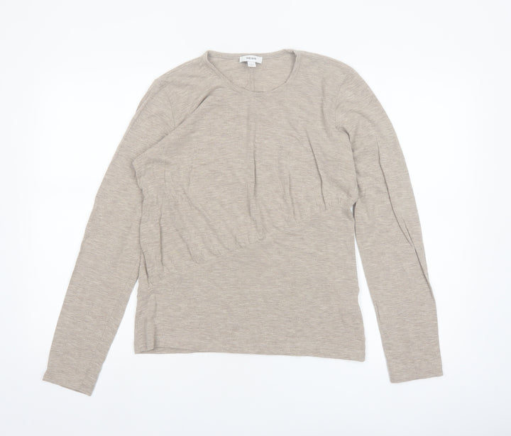 Reiss Women Beige Long Sleeve Wool Blend Jersey T-Shirt Size L