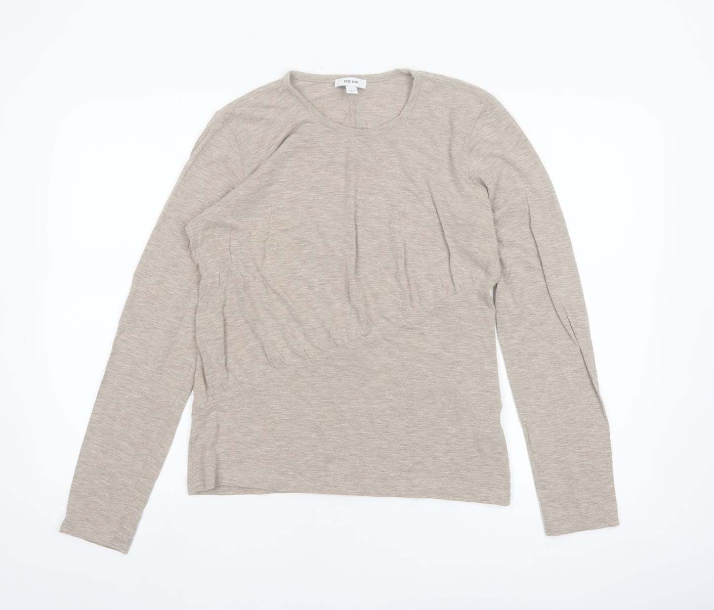 Reiss Women Beige Long Sleeve Wool Blend Jersey T-Shirt Size L