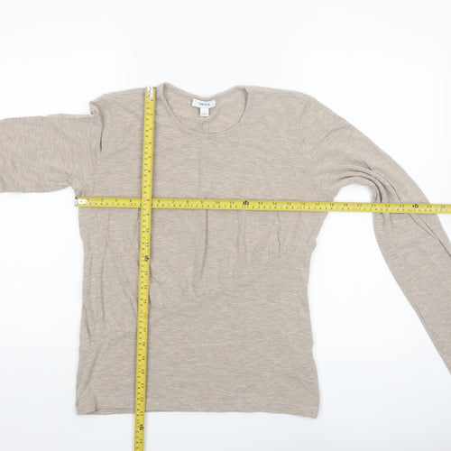 Reiss Women Beige Long Sleeve Wool Blend Jersey T-Shirt Size L
