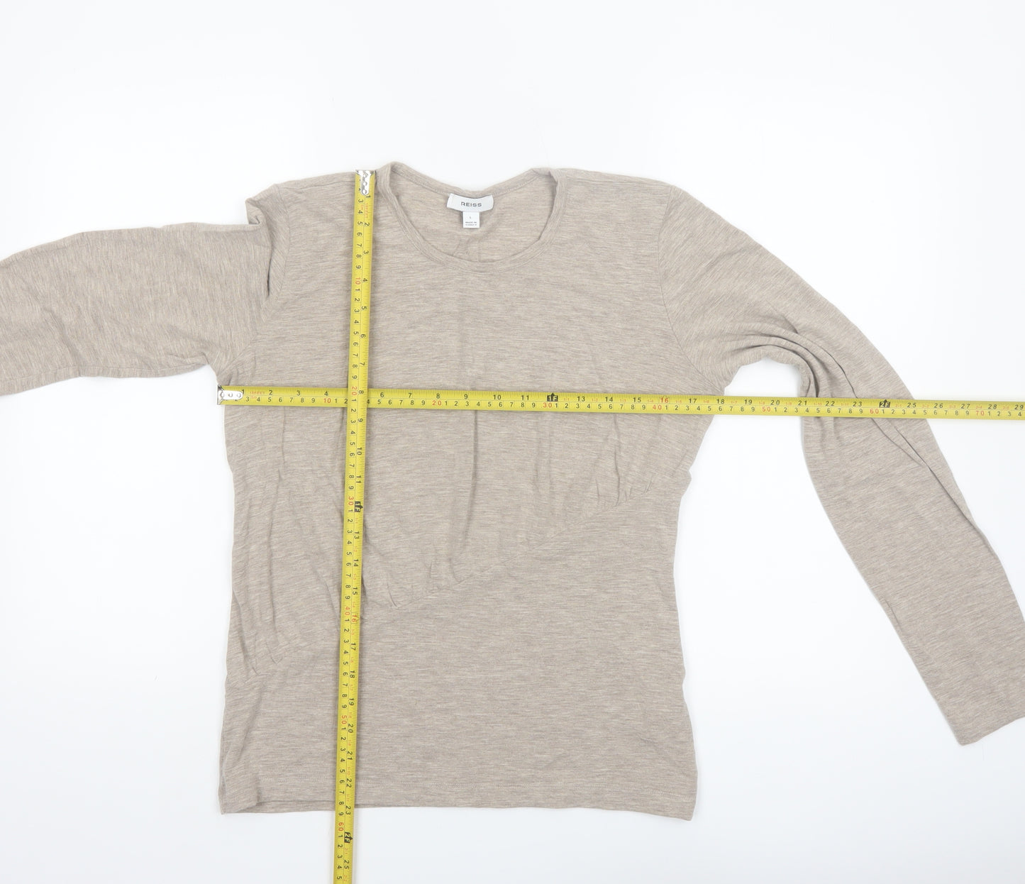 Reiss Women Beige Long Sleeve Wool Blend Jersey T-Shirt Size L