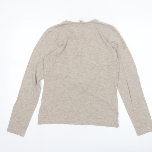 Reiss Women Beige Long Sleeve Wool Blend Jersey T-Shirt Size L