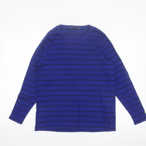 Marks and Spencer Women's Blue Striped Long Sleeve Cotton T-Shirt Size 18