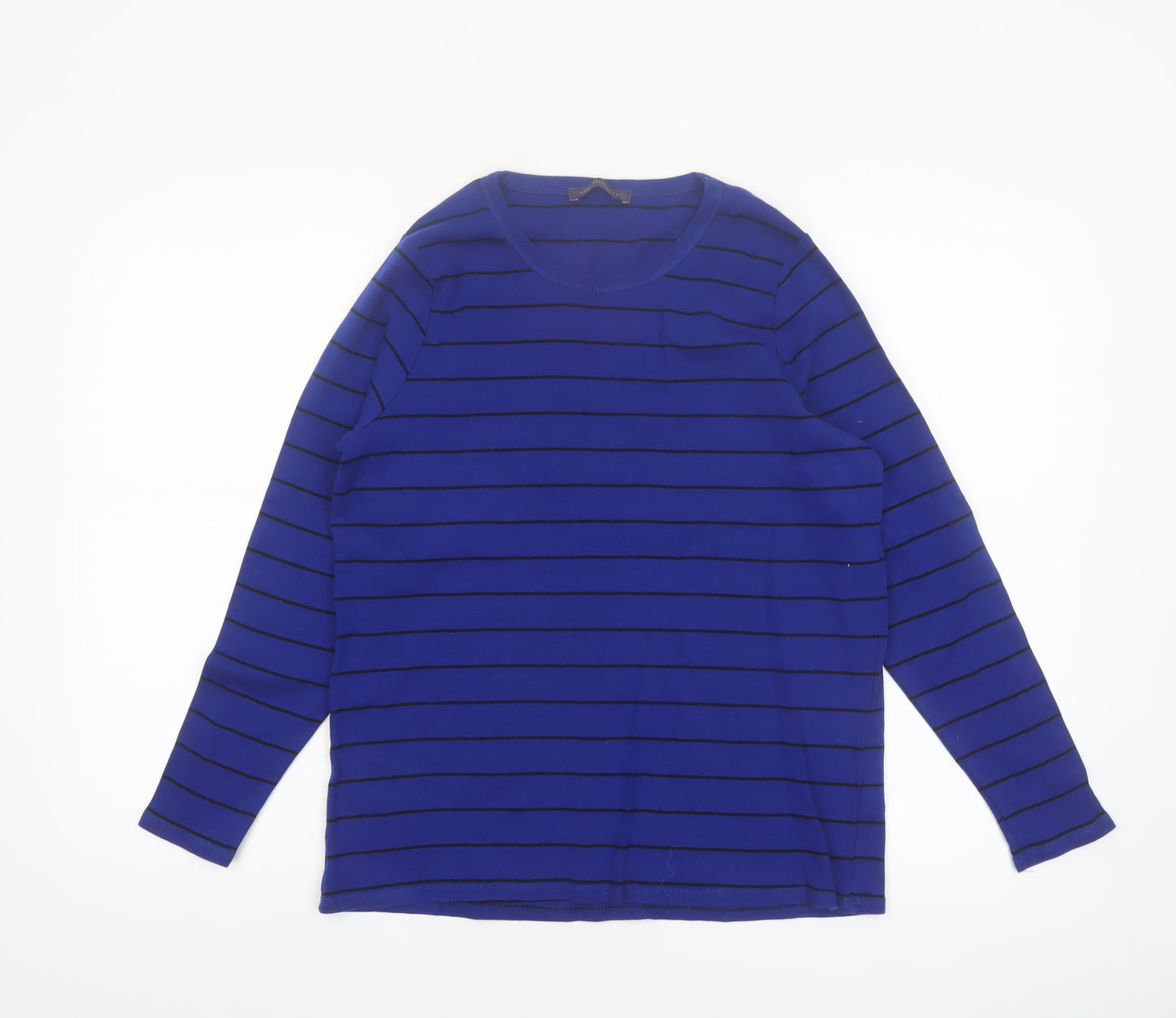 Marks and Spencer Women's Blue Striped Long Sleeve Cotton T-Shirt Size 18