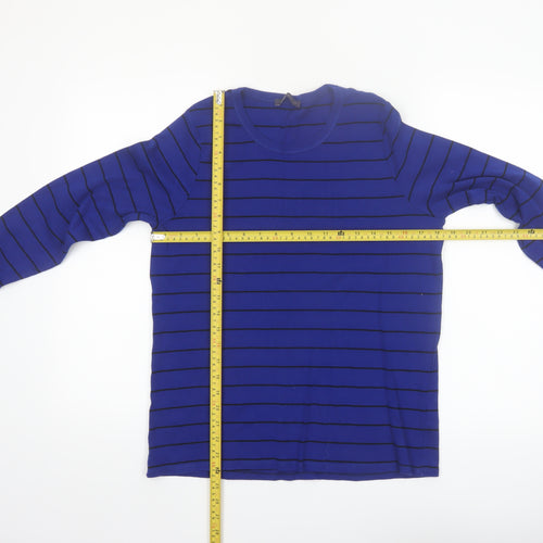 Marks and Spencer Women's Blue Striped Long Sleeve Cotton T-Shirt Size 18