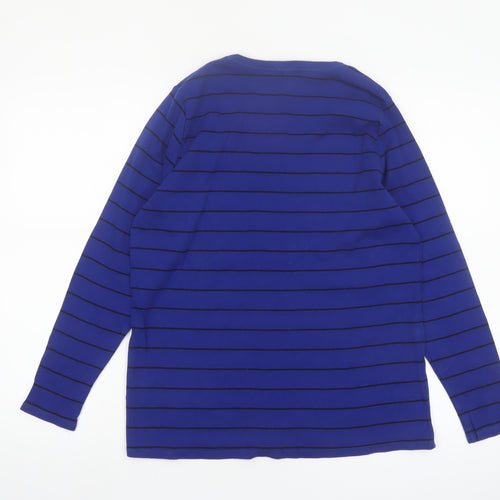 Marks and Spencer Women's Blue Striped Long Sleeve Cotton T-Shirt Size 18